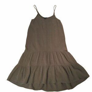 DREW Brown Cotton Gauze Midi Dress Boho Swing Sundress XS Adjustable Straps